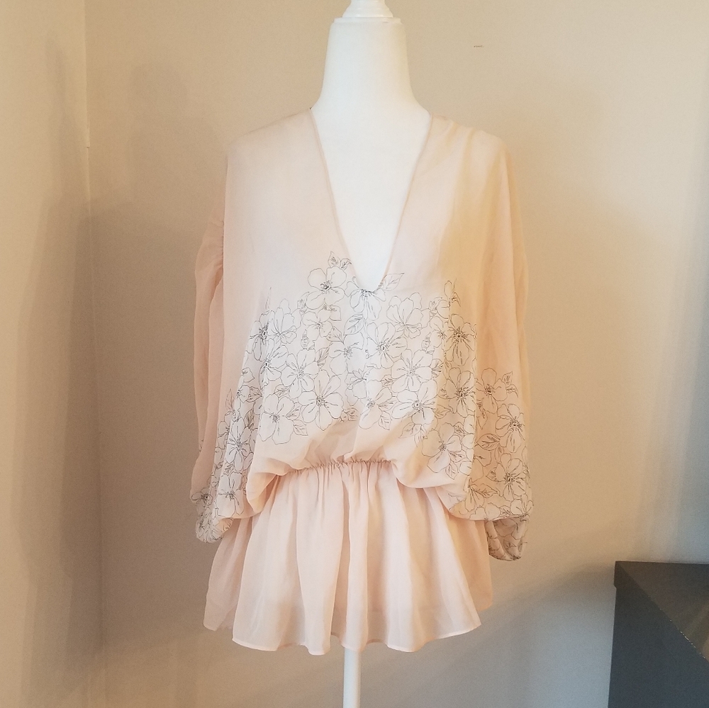 Love Stitch sheer blush top